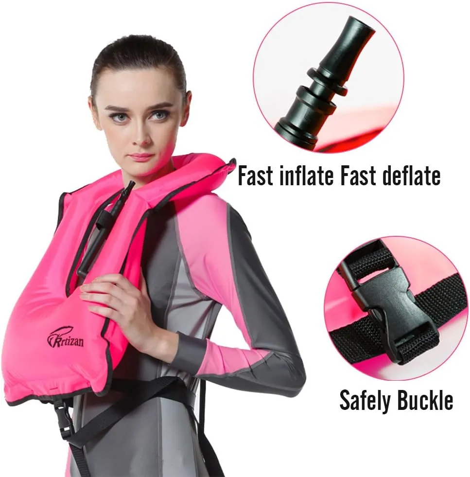 Rrtizan Snorkel Vest, Adults Portable Inflatable Swim Vest Jackets for Snorkeling Swimming Diving Safety