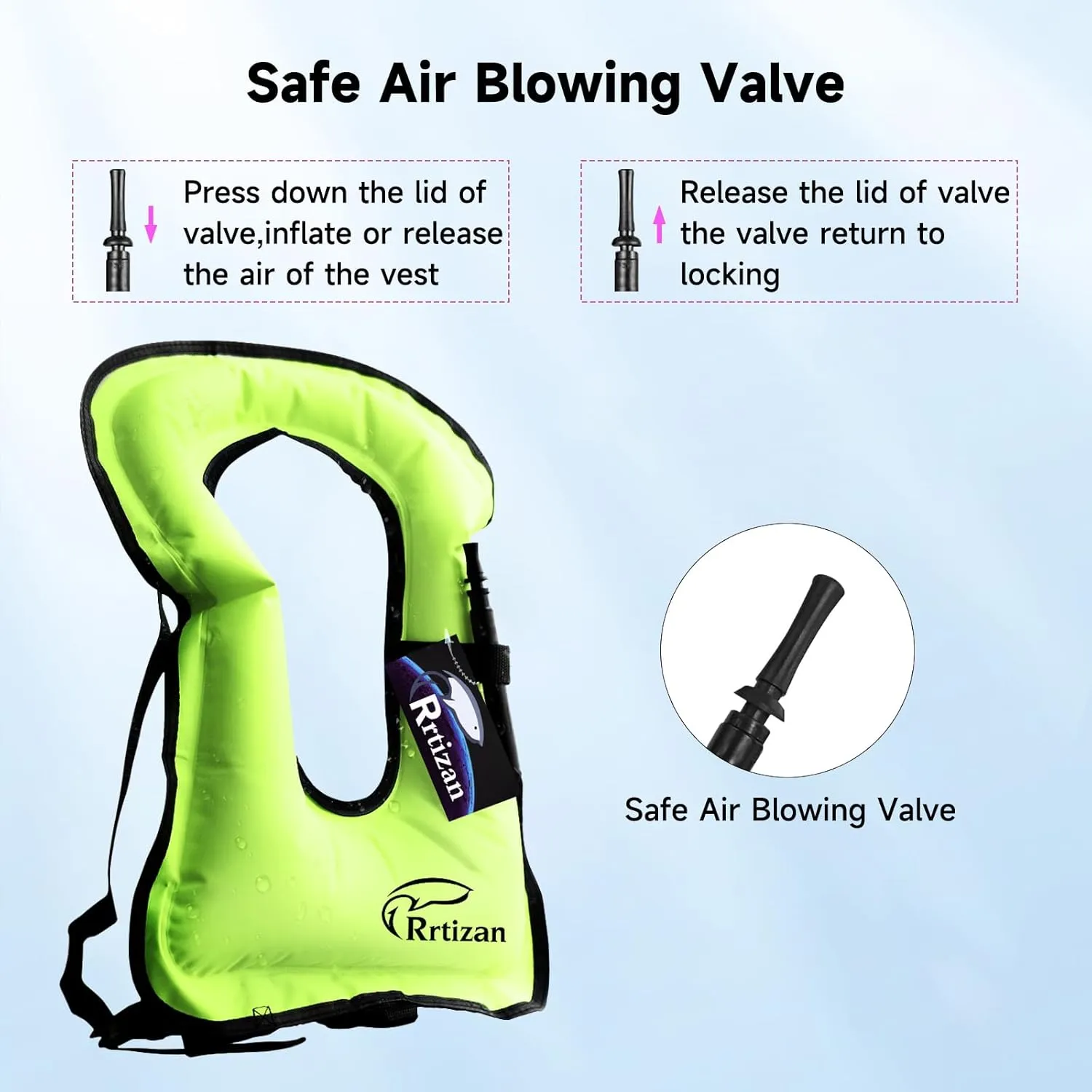 Rrtizan Snorkel Vest, Adults Portable Inflatable Swim Vest Jackets for Snorkeling Swimming Diving Safety
