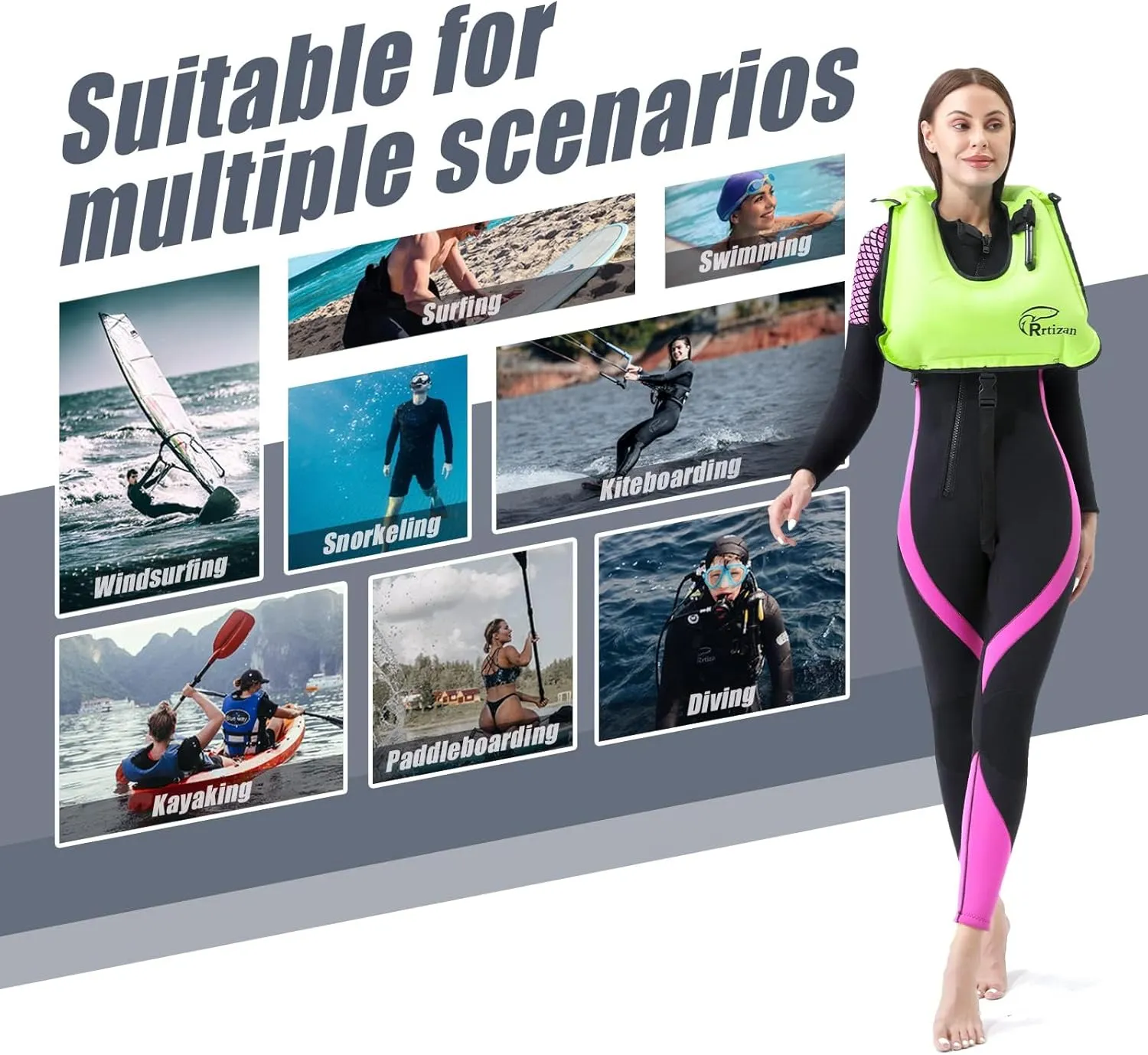 Rrtizan Snorkel Vest, Adults Portable Inflatable Swim Vest Jackets for Snorkeling Swimming Diving Safety