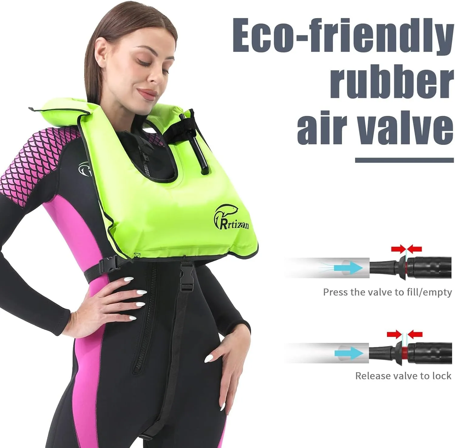 Rrtizan Snorkel Vest, Adults Portable Inflatable Swim Vest Jackets for Snorkeling Swimming Diving Safety