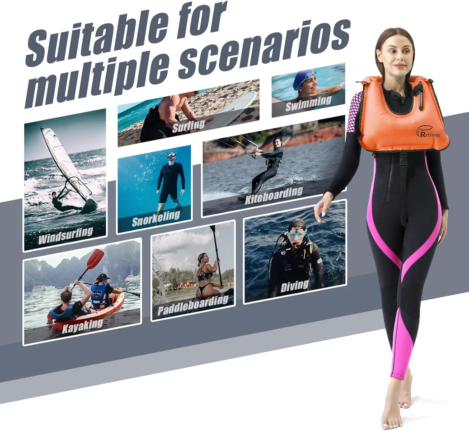 Rrtizan Snorkel Vest, Adults Portable Inflatable Swim Vest Swim Jackets for Men & Women