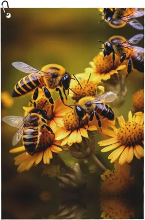 Rural Honey Bees Flowers Print Golf Towel for Golf Bags with Clip Towels Golf Accessories Gift for Golf Fan,24 X 16inch