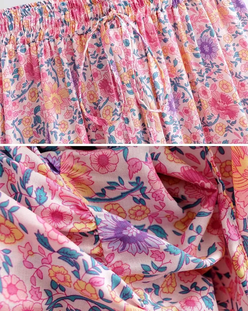 R.Vivimos Womens Summer Cotton Vintage Floral Print Boho Casual Ruffled Flowy Maxi Skirt