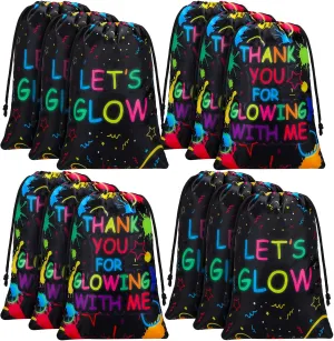Sadnyy Let's Glow Drawstring Bags Glow Party Supplies Favor Gift Bags Neon Pouch for Retro 80s 90s Theme Party Decorations(12 Pieces)