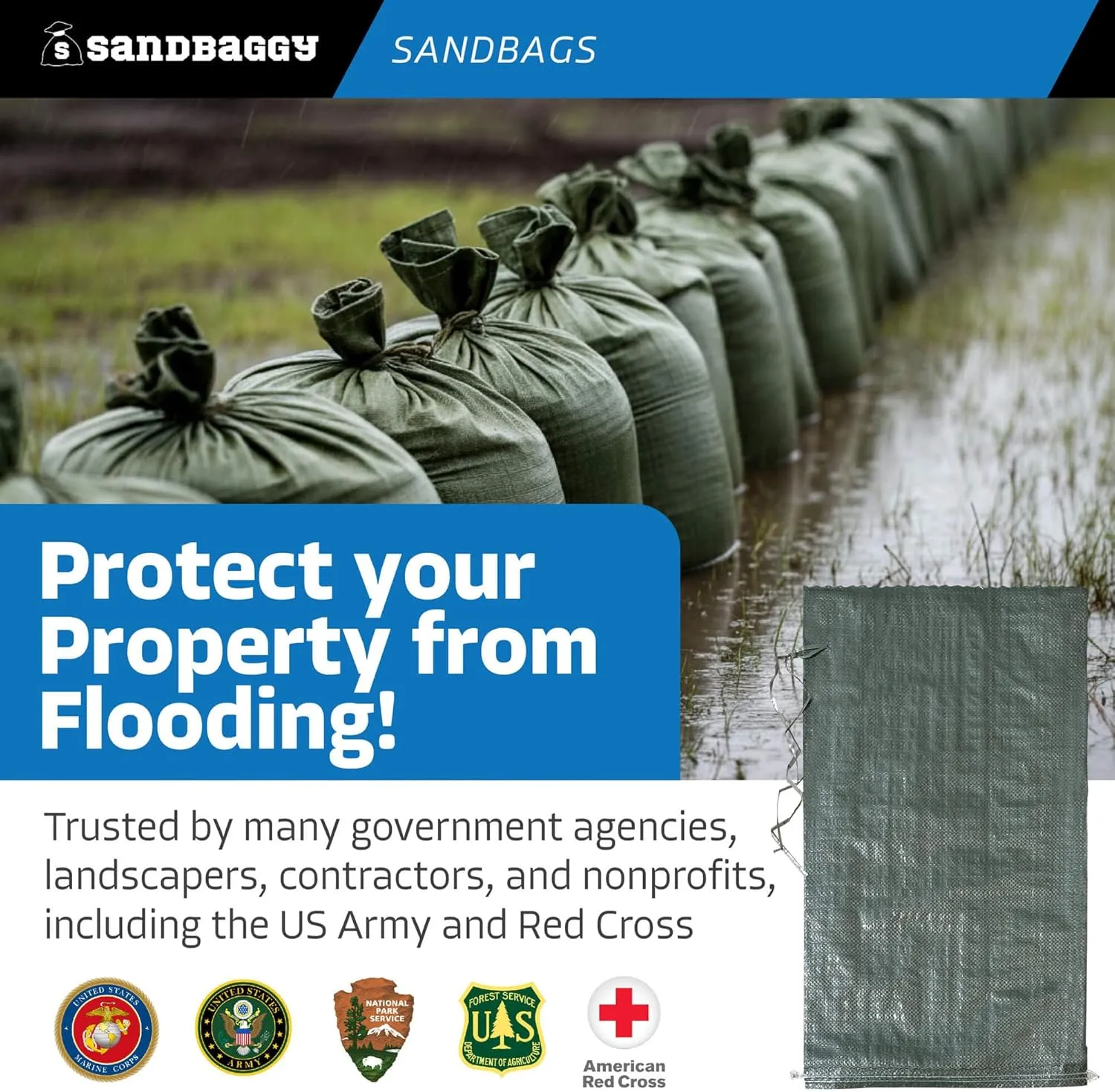 Sandbaggy - Heavy Duty Empty Sandbags For Flooding (14" X 26") - Poly Sand Bags - Flood Barrier, Weight, Construction, Earth Bag Homes - Reusable, UV Resistant - Tie Strings Attached (500 Bags)