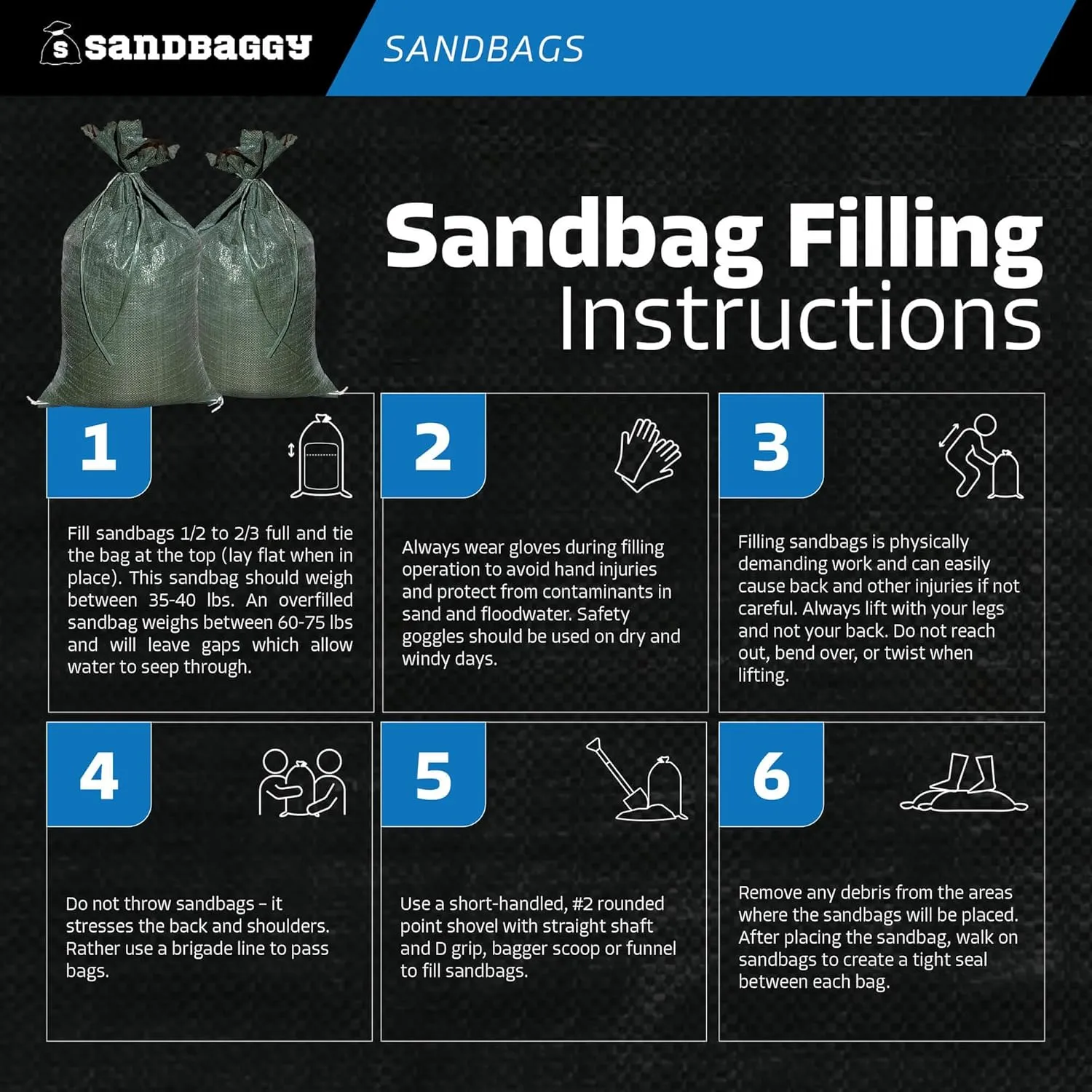 Sandbaggy - Heavy Duty Empty Sandbags For Flooding (14" X 26") - Poly Sand Bags - Flood Barrier, Weight, Construction, Earth Bag Homes - Reusable, UV Resistant - Tie Strings Attached (500 Bags)