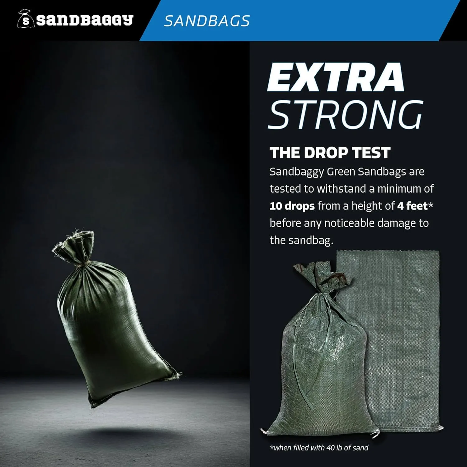 Sandbaggy - Heavy Duty Empty Sandbags For Flooding (14" X 26") - Poly Sand Bags - Flood Barrier, Weight, Construction, Earth Bag Homes - Reusable, UV Resistant - Tie Strings Attached (500 Bags)