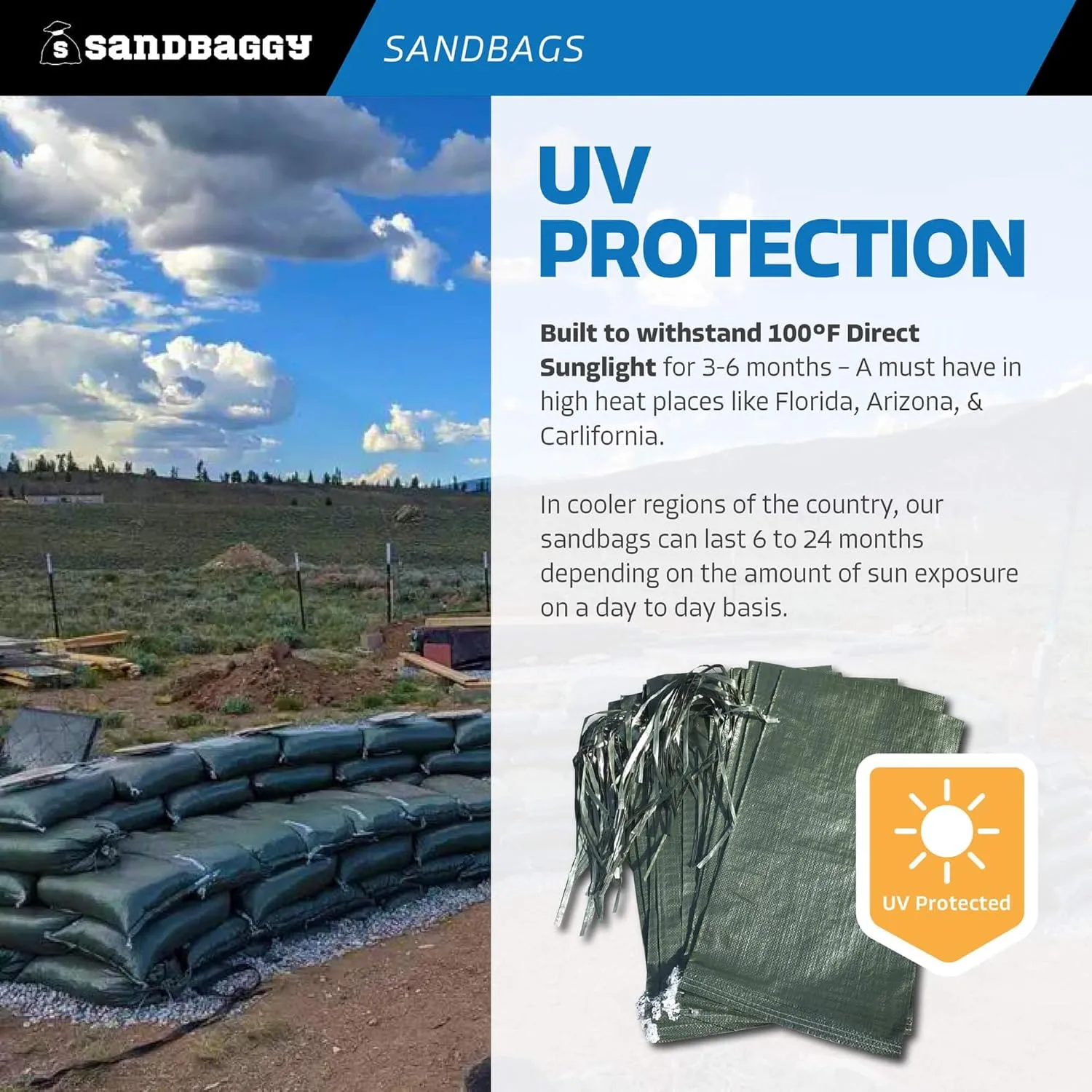 Sandbaggy - Heavy Duty Empty Sandbags For Flooding (14" X 26") - Poly Sand Bags - Flood Barrier, Weight, Construction, Earth Bag Homes - Reusable, UV Resistant - Tie Strings Attached (500 Bags)