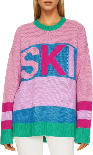 Saodimallsu Womens Color Block Oversized Sweater Ski Print Fall Trendy Crew Neck Long Sleeve Pullover Sweaters Knit Tops