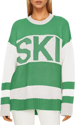 Saodimallsu Womens Color Block Oversized Sweater Ski Print Fall Trendy Crew Neck Long Sleeve Pullover Sweaters Knit Tops