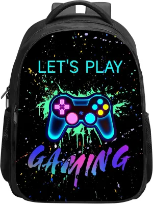 SARA NELL Gamer Backpack for Boys - Colorful Neon Splash Gaming Backpack - Video Game Children's Backpack - 15.7 Inches Gaming Book Bags with 2 Main Compartments for Kindergarten Elementary Students