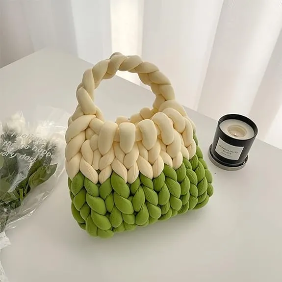 Sawcrocodile Thick Cotton Wool Woven Handbag, Handmade Coarse Wool Knitted Bucket Bag, Handmade Crochet Knitted Shoulder Bag