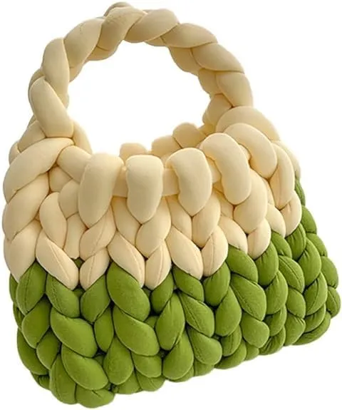 Sawcrocodile Thick Cotton Wool Woven Handbag, Handmade Coarse Wool Knitted Bucket Bag, Handmade Crochet Knitted Shoulder Bag