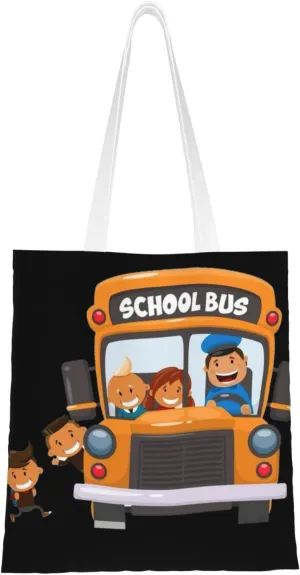 School Bus print Canvas Tote Bag for Women,Womens Purse Handbags for Travel Beach Nurse College Gift