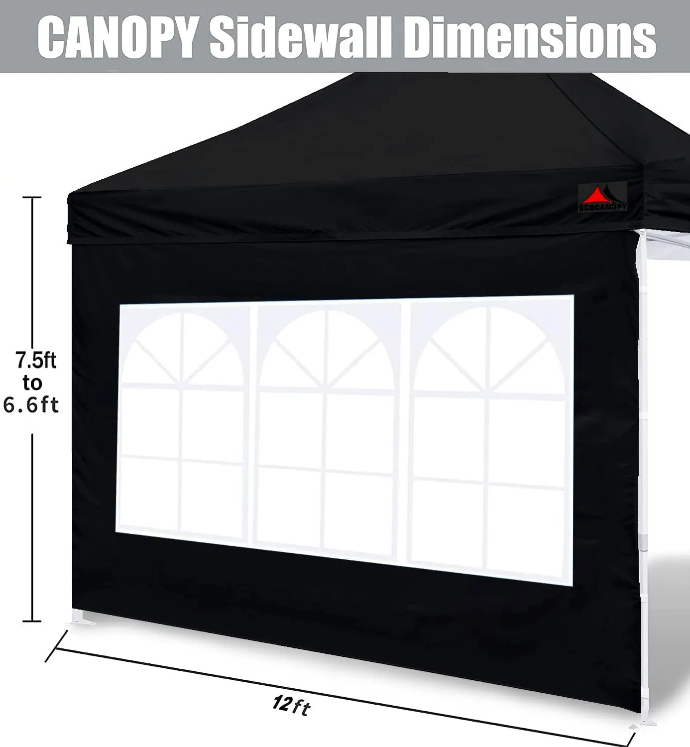SCOCANOPY SideWall with Window for 12x12 Canopy Frame, 2 Pack SunWall Only,Black