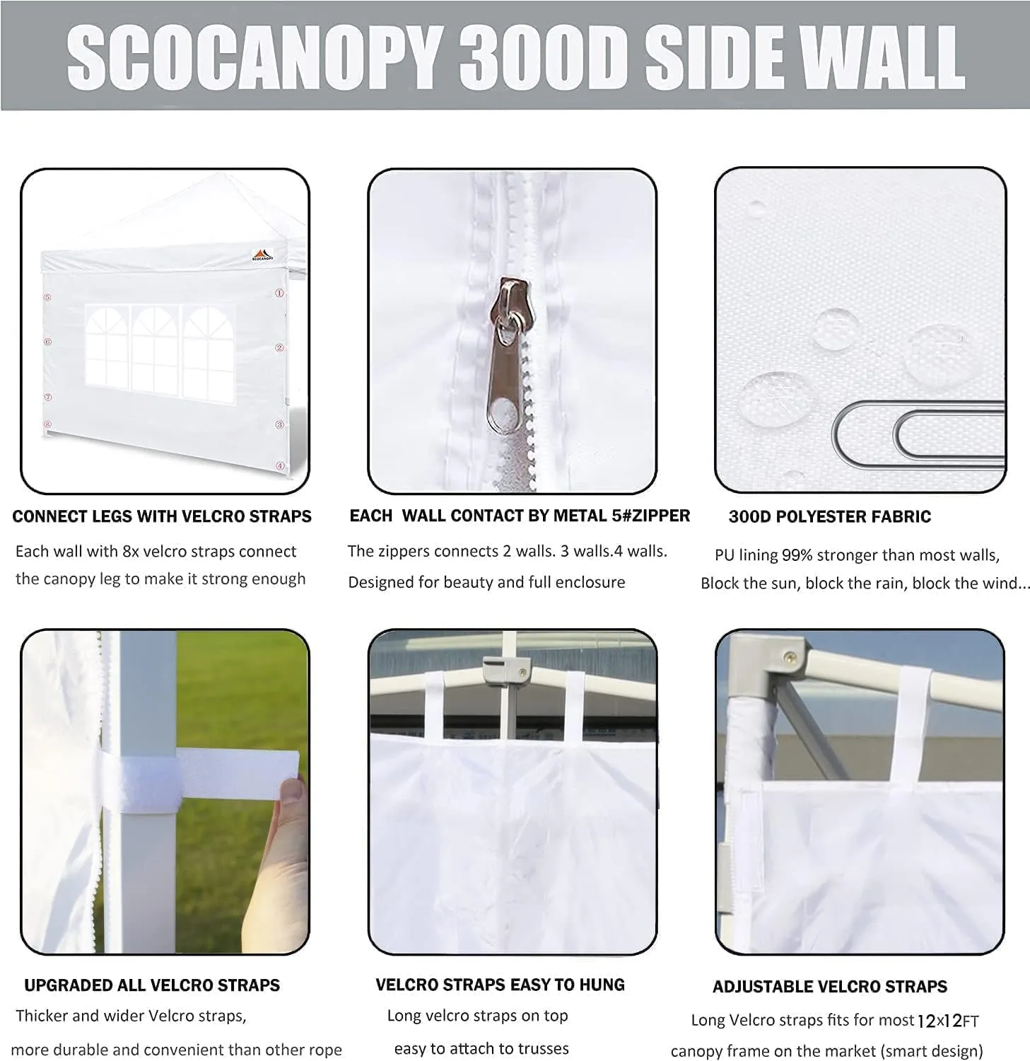 SCOCANOPY SideWall with Window for 12x12 Canopy Frame, 2 Pack SunWall Only,Black