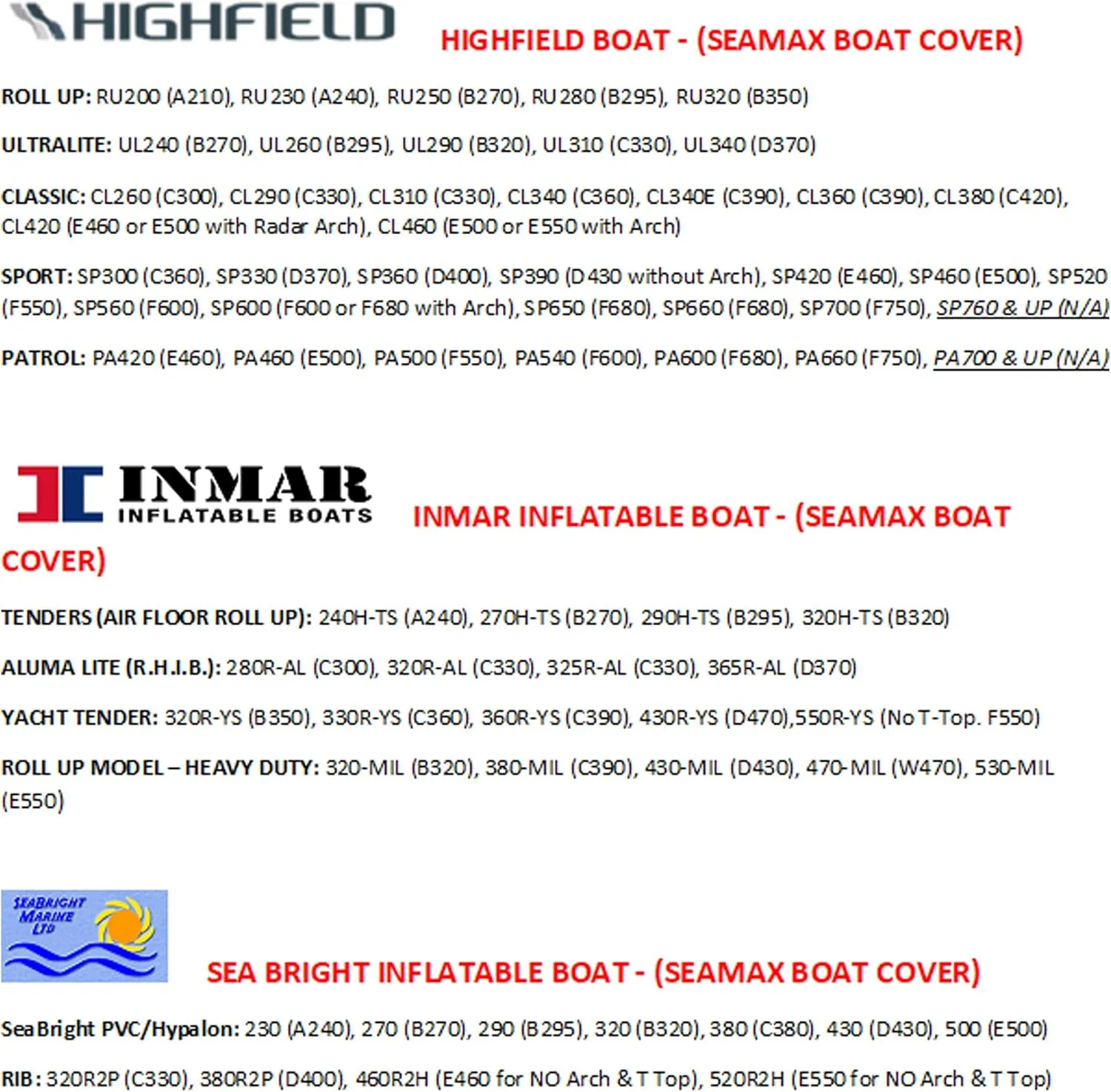 Seamax Inflatable Boat Cover, D Series for Beam Range 5.8' to 6.4' (FEET), 5 Sizes fits Length 12.2' to 16.5' (FEET)
