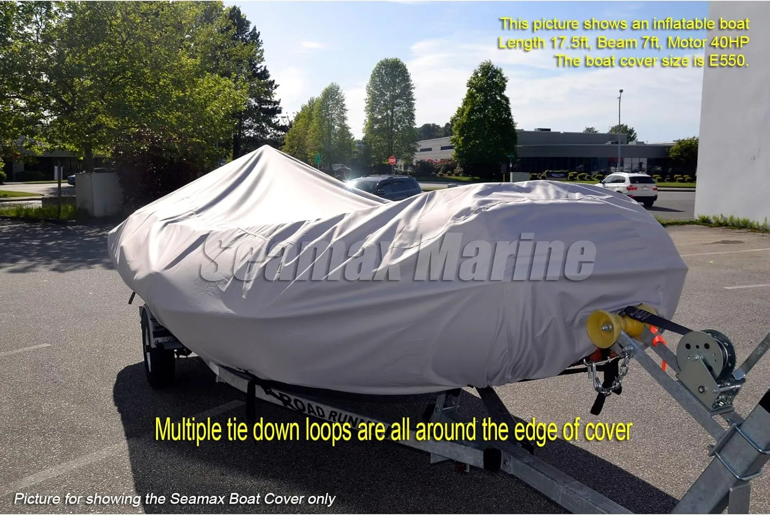 Seamax Inflatable Boat Cover, D Series for Beam Range 5.8' to 6.4' (FEET), 5 Sizes fits Length 12.2' to 16.5' (FEET)