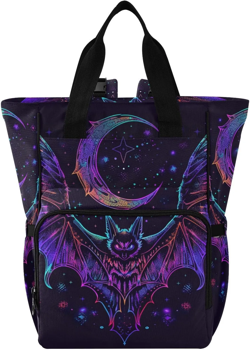 senya Diaper Bag Backpack, Neon Bat Crescent Multifunction Travel Bag for Moms Dads
