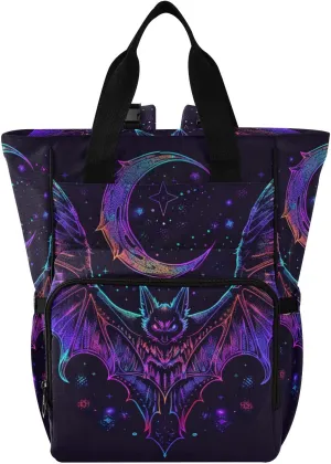 senya Diaper Bag Backpack, Neon Bat Crescent Multifunction Travel Bag for Moms Dads