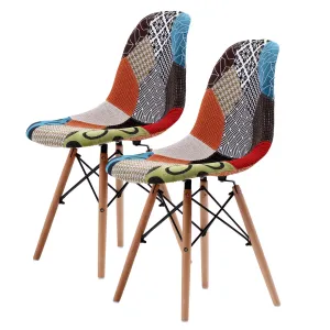 Set of 2 Retro Café Dining Chairs - Patchwork Fabric
