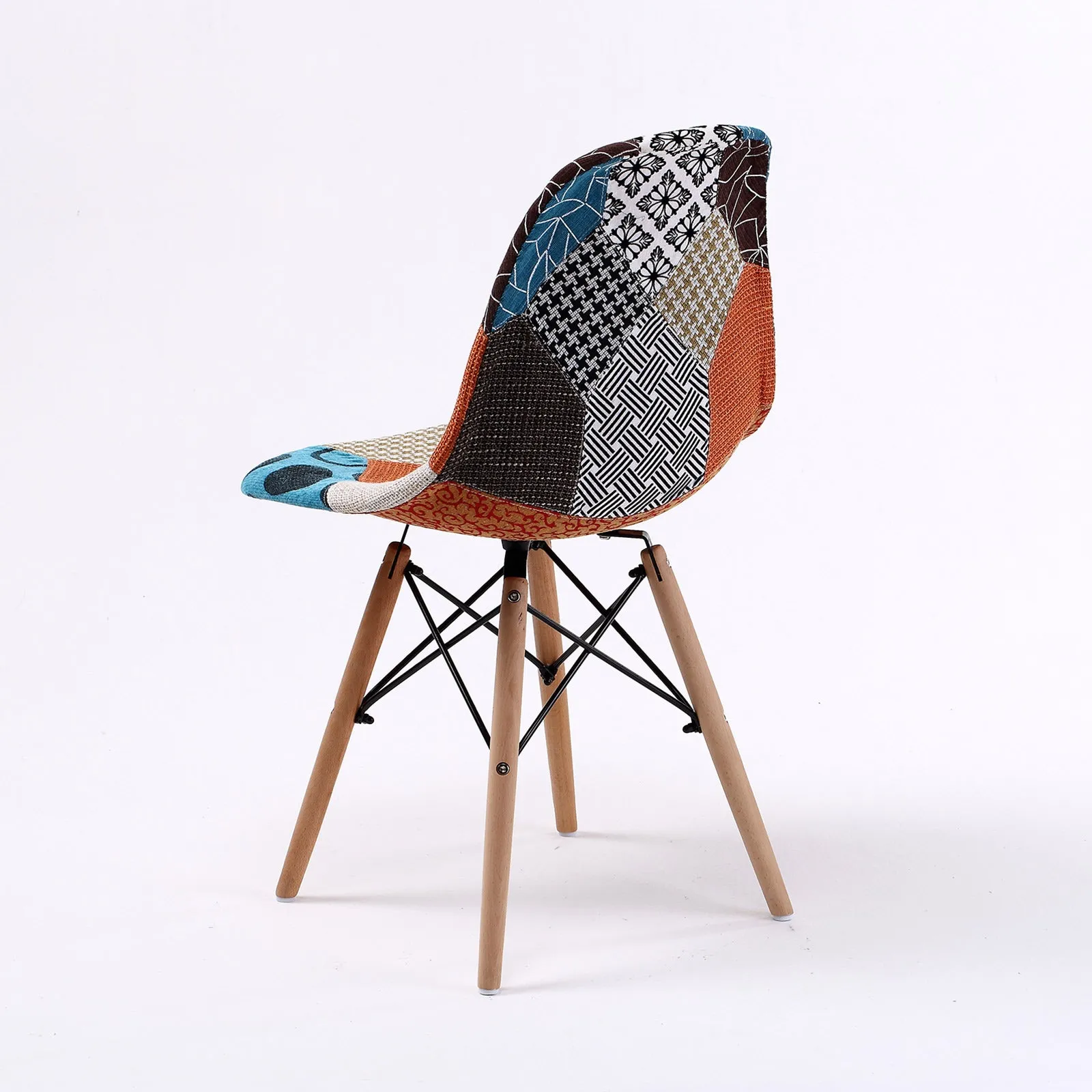 Set of 2 Retro Café Dining Chairs - Patchwork Fabric