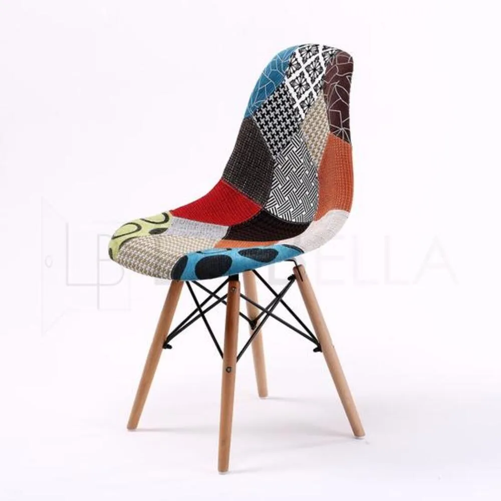 Set of 2 Retro Café Dining Chairs - Patchwork Fabric