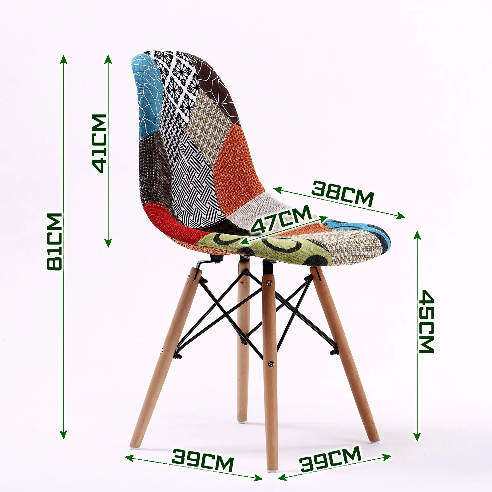 Set of 2 Retro Café Dining Chairs - Patchwork Fabric