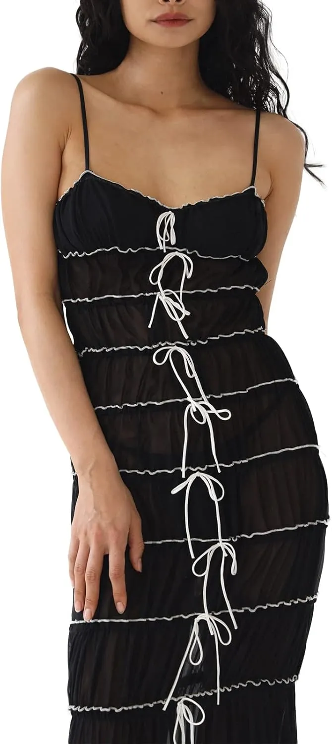 Sexy See Through Sheer Lace Maxi Dress Patchwork Backless Bodycon Long Dresses Beach Vacation Party Wear