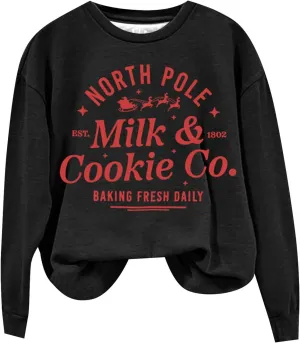 SHAOBGE MILK&COOKIE CO. BAKING FRESH DAILY Women's Letter Print Long Sleeve Sweatshirt 2t Zip up Hoodie Girl