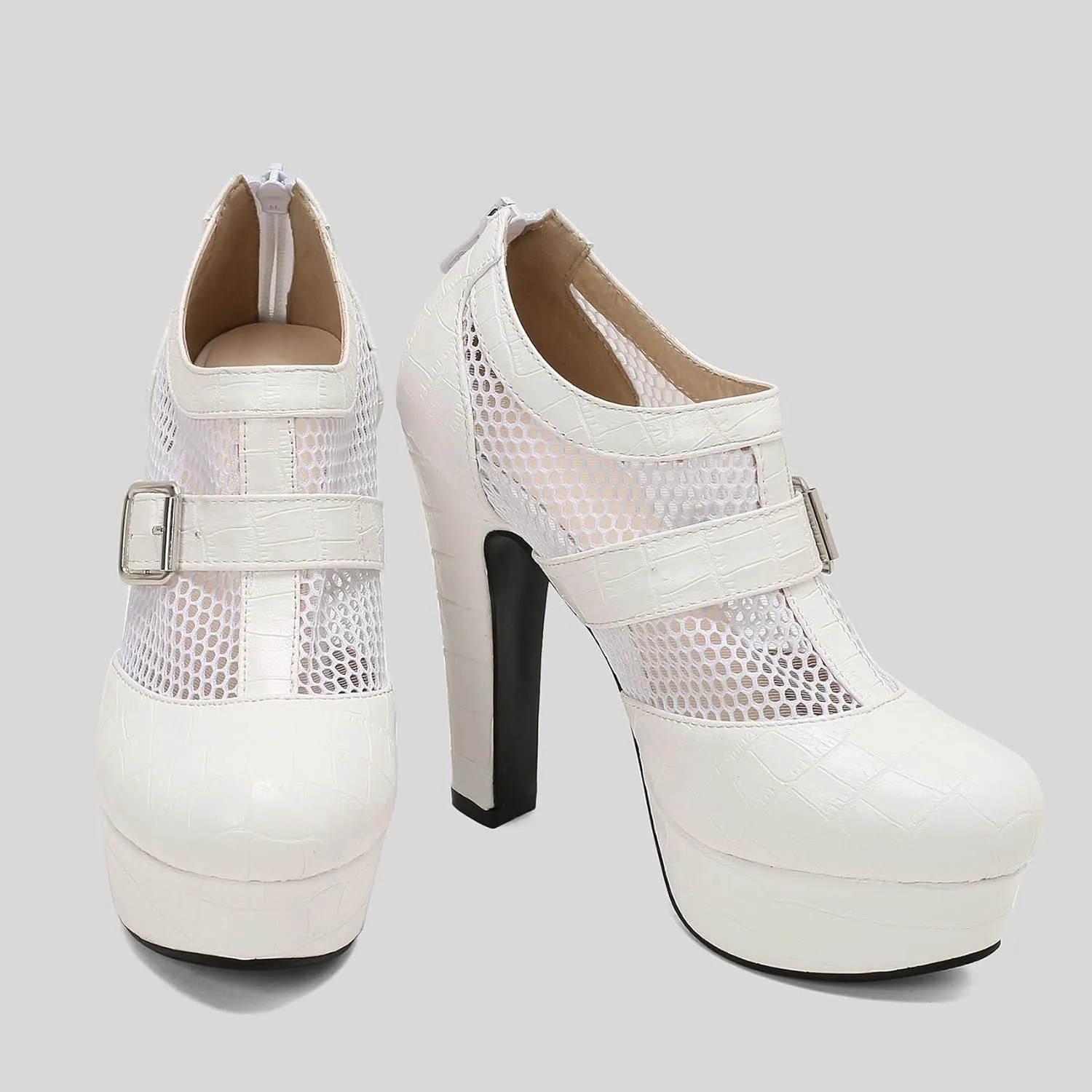 SHEMEE Women's Super High Heel Platform Pumps Block Chunky Heels Ankle Booties Buckle Pull On Dress Shoes