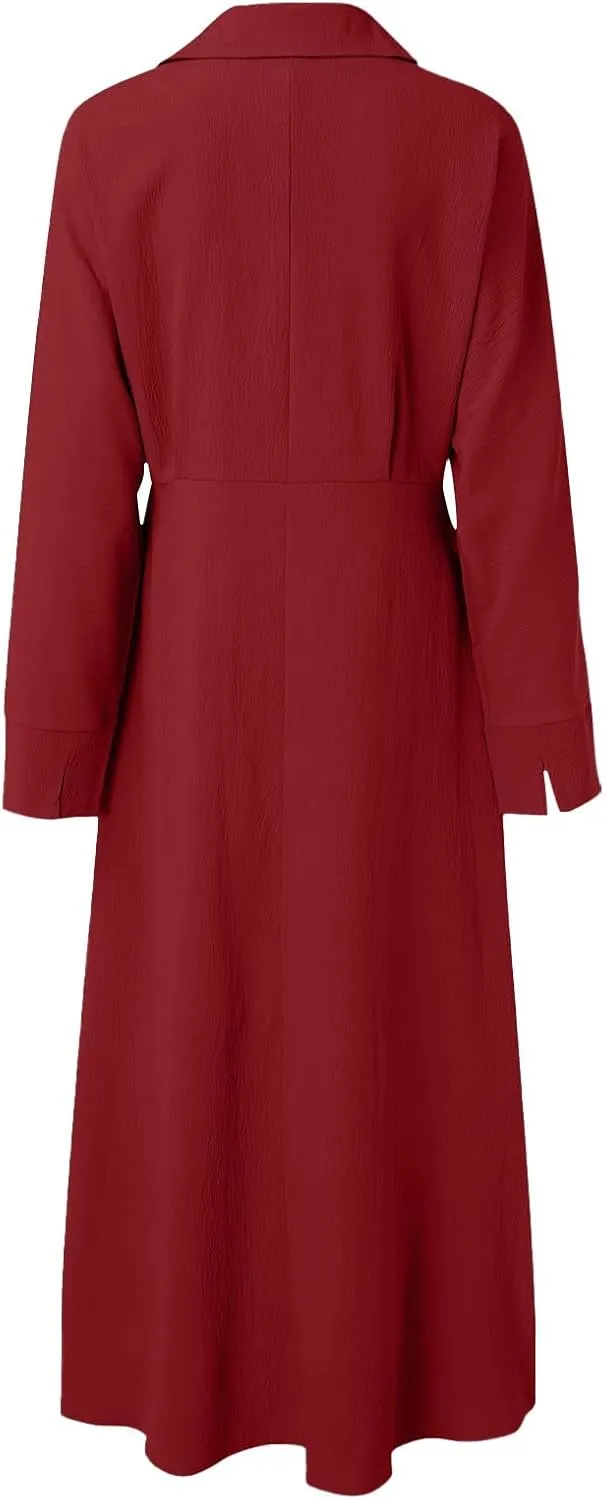 Shirt Dress for Women Lapel Collar Loose Cotton Linen Long Sleeve Cardigan Dresses Slim Fit High Waist Dress