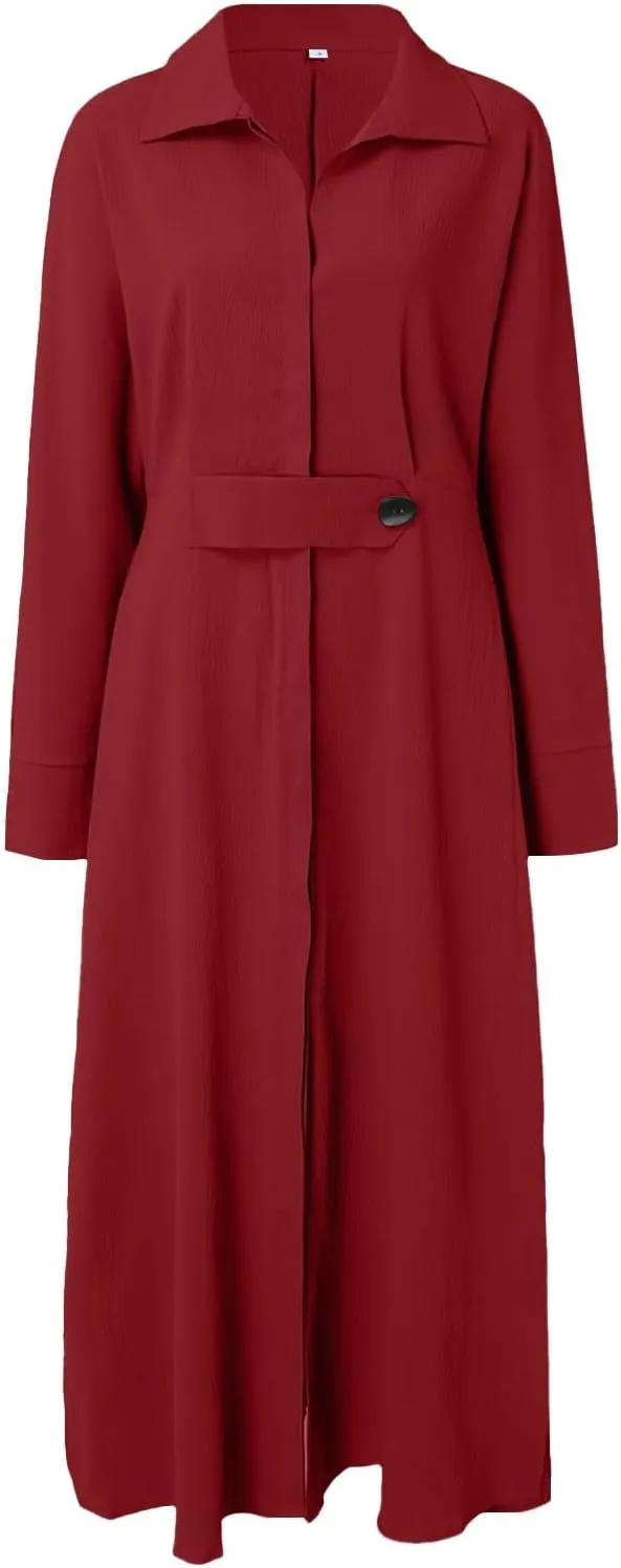Shirt Dress for Women Lapel Collar Loose Cotton Linen Long Sleeve Cardigan Dresses Slim Fit High Waist Dress