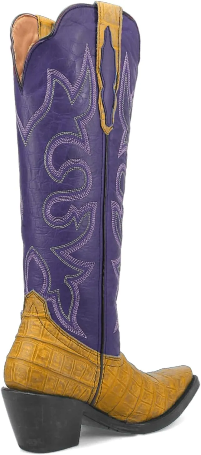 SHODENSE Women Chunky Heel Mid Calf Western Boots Embroidered Pointed Toe Cowboy Calf Boots Crocodile Two Tone 2 Inch Block Heel Cowgirl Boots Calf High Patchwork Pull On Wide Calf 4-11 M US