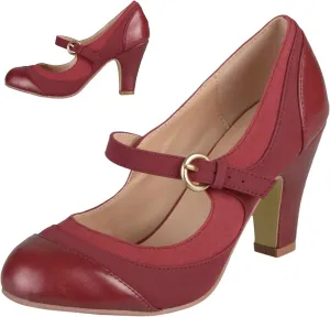 SHODENSE Women Kitten Heel Mary Jane Pumps Closed Round Toe Ankle Strap Patchwork Comfy 3” Mid Chunky Mary Jane Heels Cap Toe Two Tone Buckle Dress Shoes Ladies Wedding Vintage 4-11 M US