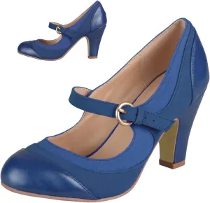SHODENSE Women Kitten Heel Mary Jane Pumps Closed Round Toe Ankle Strap Patchwork Comfy 3” Mid Chunky Mary Jane Heels Cap Toe Two Tone Buckle Dress Shoes Ladies Wedding Vintage 4-11 M US