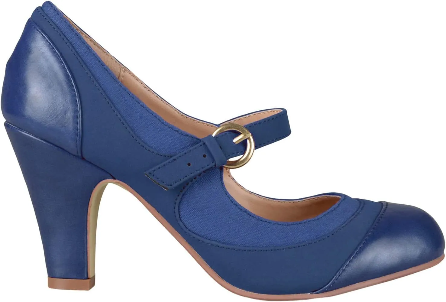 SHODENSE Women Kitten Heel Mary Jane Pumps Closed Round Toe Ankle Strap Patchwork Comfy 3” Mid Chunky Mary Jane Heels Cap Toe Two Tone Buckle Dress Shoes Ladies Wedding Vintage 4-11 M US
