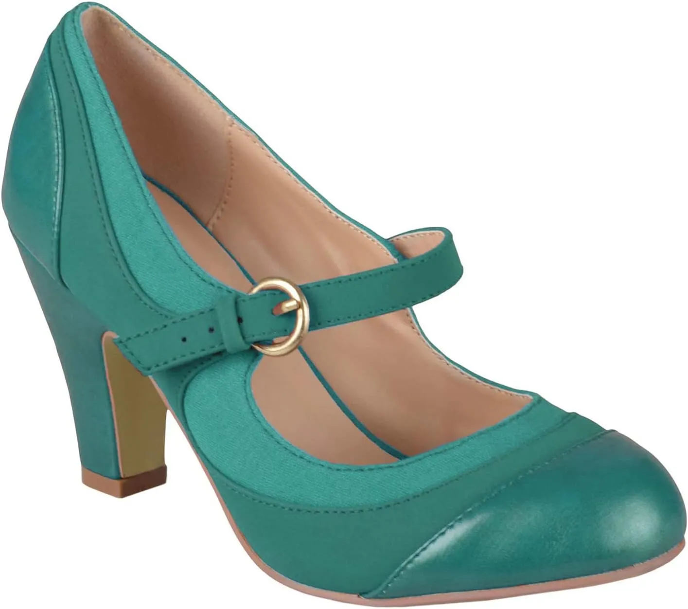 SHODENSE Women Kitten Heel Mary Jane Pumps Closed Round Toe Ankle Strap Patchwork Comfy 3” Mid Chunky Mary Jane Heels Cap Toe Two Tone Buckle Dress Shoes Ladies Wedding Vintage 4-11 M US