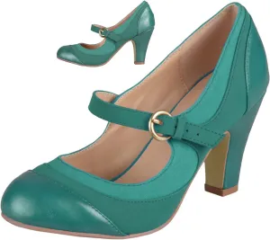 SHODENSE Women Kitten Heel Mary Jane Pumps Closed Round Toe Ankle Strap Patchwork Comfy 3” Mid Chunky Mary Jane Heels Cap Toe Two Tone Buckle Dress Shoes Ladies Wedding Vintage 4-11 M US
