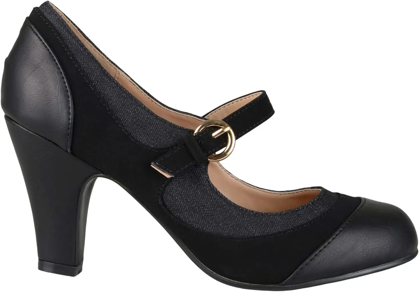 SHODENSE Women Kitten Heel Mary Jane Pumps Closed Round Toe Ankle Strap Patchwork Comfy 3” Mid Chunky Mary Jane Heels Cap Toe Two Tone Buckle Dress Shoes Ladies Wedding Vintage 4-11 M US