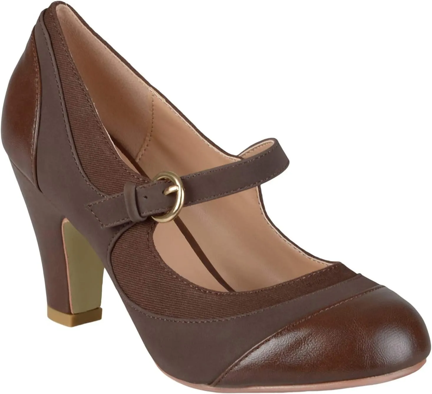 SHODENSE Women Kitten Heel Mary Jane Pumps Closed Round Toe Ankle Strap Patchwork Comfy 3” Mid Chunky Mary Jane Heels Cap Toe Two Tone Buckle Dress Shoes Ladies Wedding Vintage 4-11 M US