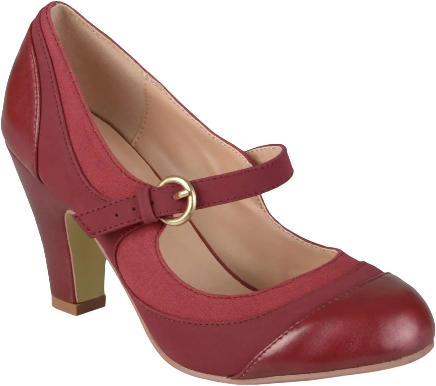 SHODENSE Women Kitten Heel Mary Jane Pumps Closed Round Toe Ankle Strap Patchwork Comfy 3” Mid Chunky Mary Jane Heels Cap Toe Two Tone Buckle Dress Shoes Ladies Wedding Vintage 4-11 M US
