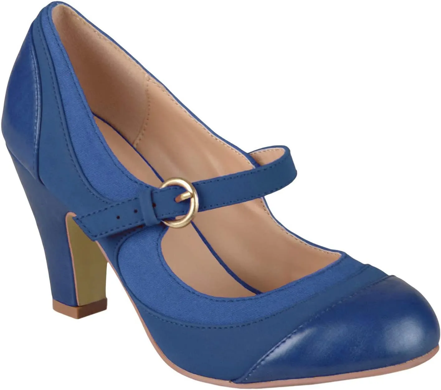 SHODENSE Women Kitten Heel Mary Jane Pumps Closed Round Toe Ankle Strap Patchwork Comfy 3” Mid Chunky Mary Jane Heels Cap Toe Two Tone Buckle Dress Shoes Ladies Wedding Vintage 4-11 M US
