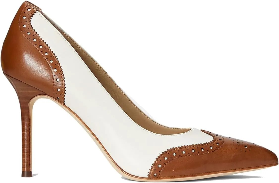 SHODENSE Women Pointed Toe Stiletto Heel Pumps Oxford Slip On High Heels Two Tone Perforated 4 inch Stiletto High Heels Pointy Closed Toe Dress Heels Wingtips Vintage Retro Sexy 4-11 M US
