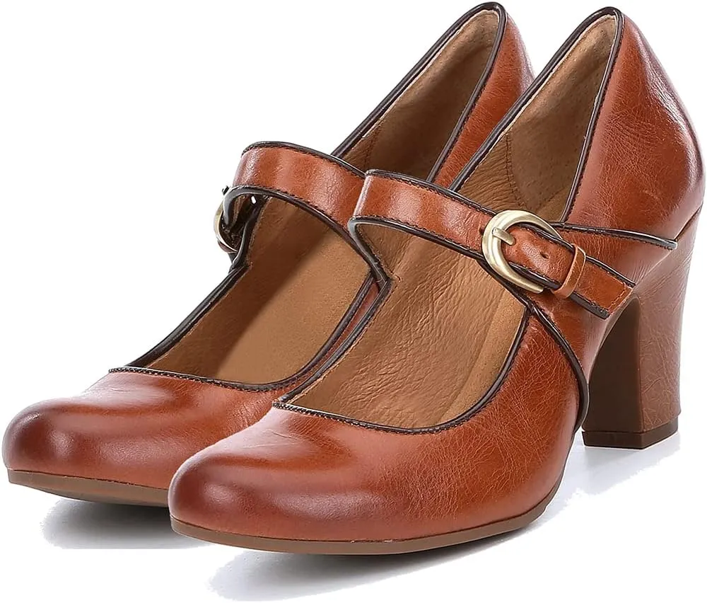 SHODENSE Women Vintage Chunky High Heel Mary Jane Shoes Round Closed Toe Ankle Strap Dress Sandals 3" Block Heels Mary Jane Lolita Pumps Two-Toned Patchwork Buckle Office Lady Wedding Retro 4-11 M US