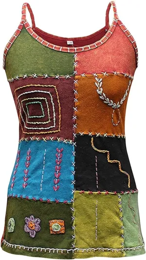 Shopoholic Fashion Women Hippie Style Ladies Tank Tops/Vest,Patchwork T-Shirt,Festival Cami Boho