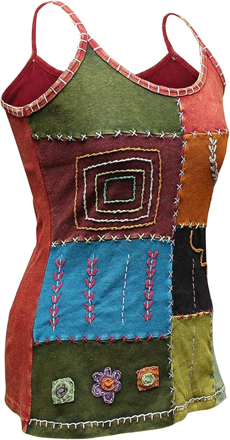 Shopoholic Fashion Women Hippie Style Ladies Tank Tops/Vest,Patchwork T-Shirt,Festival Cami Boho