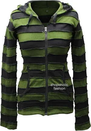 Shopoholic Fashion Women Outstitched Stripy Rib Hoodie