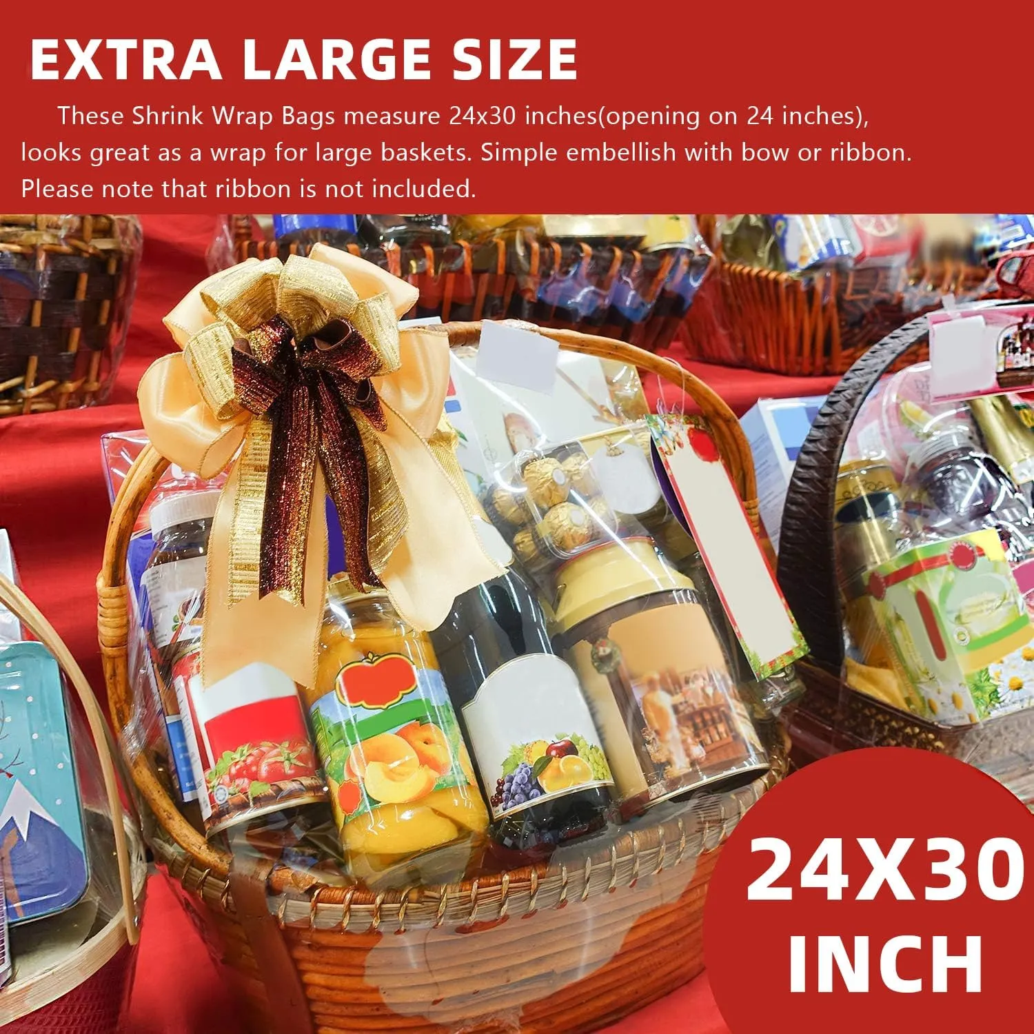 Shrink Wrap Bags for Gift Baskets, 24x30 inches Clear PVC Heat Gift Basket Shrink Bags 20 Pack