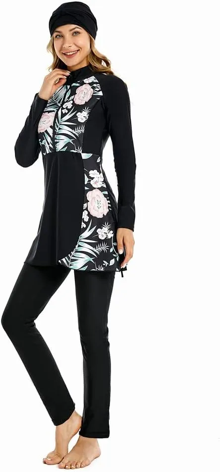 ShuoBeiter Modest Muslim Swimwear for Women Patchwork Hijab Sport Long Sleeves Swimsuit Islamic Burkinis Bathing Suit